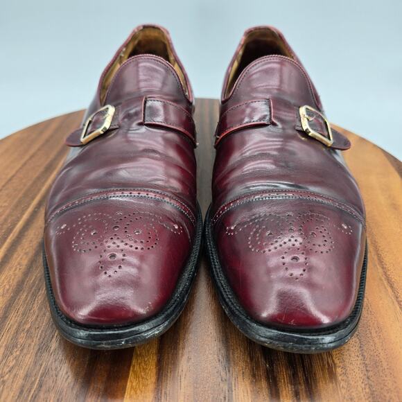 Church's Loafers Men's 10.5 US 9.5 UK C Burgundy Leather Buckle Cap Toe Shoes - Picture 2 of 11